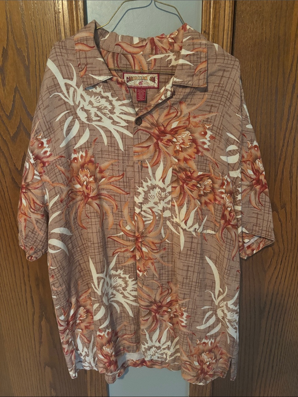 Caribbean Joe Brown and Orange Floral Camp Collar Shirt